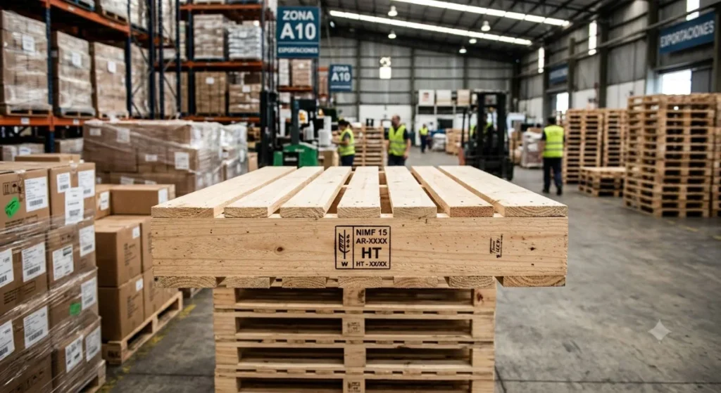 Pallets de madera con tratamiento para exportación en la fábrica de PalletCo